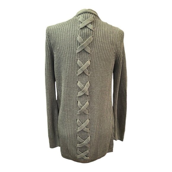 Pinque Jamelya Ribbon Criss Cross Back Cardigan~Size XS~Shaded Moss~New L9 25 - Picture 6 of 12